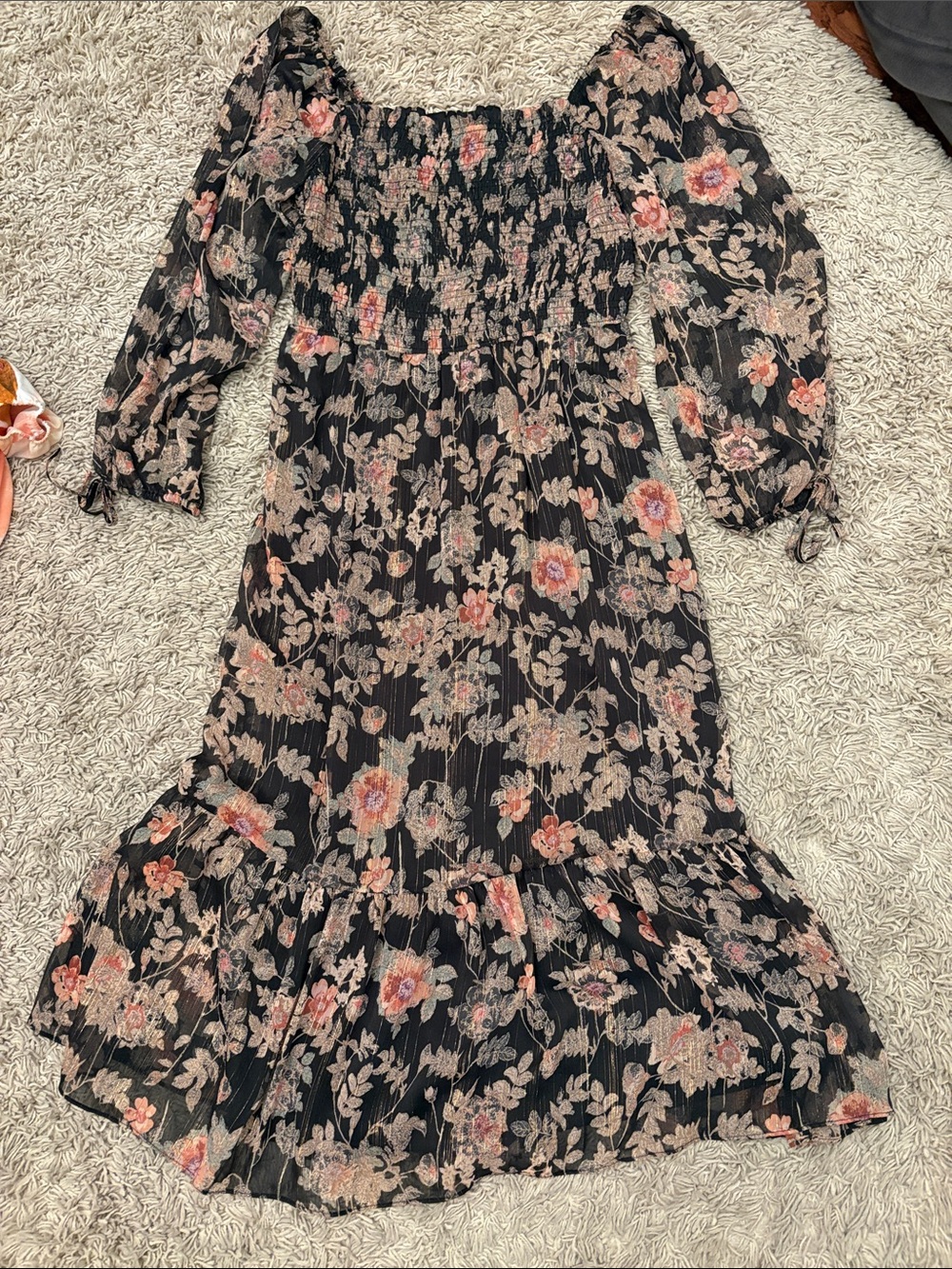 LC Lauren Conrad Black Floral Maxi Dress with Pink and Cream Blooms